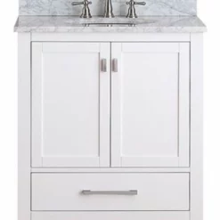 Royal Stuart Collection 30 Inch White Bathroom Vanity W Carrera Marble Top
