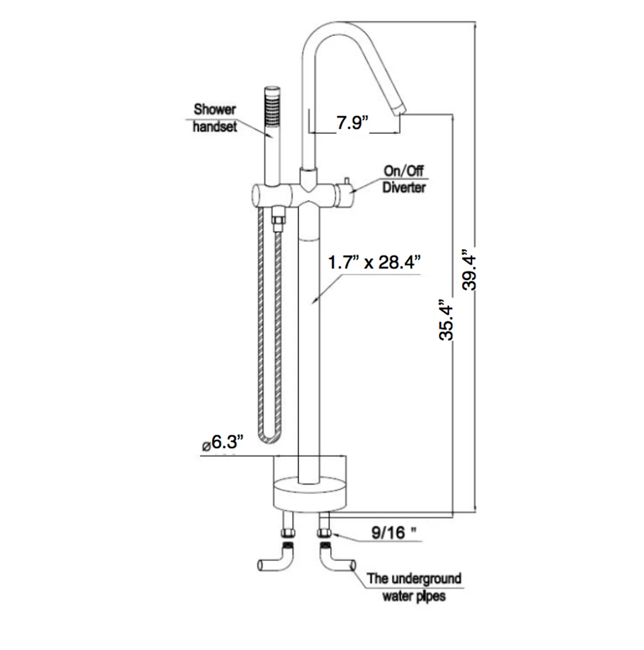Royal Miami Freestanding Tub Filler Faucet & Handshower Chrome 4 Royal Miami Freestanding Tub Filler Faucet & Handshower Chrome - Image 2