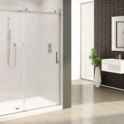 Fleurco NH148-11-40-75 Horizon Sliding Door And Fixed Panel With Width: 48" And Height: 75" And Finish: Bright Chrome