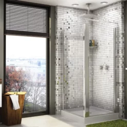 Fleurco | Sevilla Square 36" X 70"Semi-Frameless Corner Entry Sliding Shower Door, Chrome