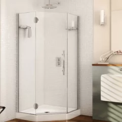 Fleurco PMXNA36-11-40-79 Platinum Neo 32 5/8" - 38 7/8" Frameless Neo-Angle Pivot Door Shower Door With Glass-to-Glass Hinges With Dimensions: W 32 5/8" To 33 1/8" And Hardware Finish: Chrome