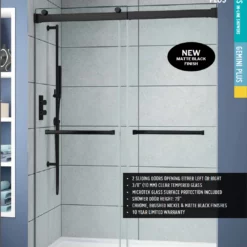 Fleurco NP148-33-40 Gemini Plus Frameless Bypass 48 Sliding Shower Doors With Hardware Finish: Matte Black And Glass Type: Clear Glass And Microtek Glass Protection: 2 Panels