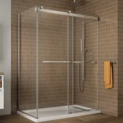 Fleurco | Gemini 48 Plus 2 Sided Frameless Sliding Doors With Return Panel Chrome