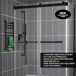 Fleurco | Gemini 54 Plus 2 Sided Frameless Sliding Doors With Return Panel Matte Black