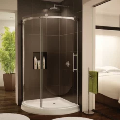 Fleurco | Novarra Arc 36, Sliding Curved Door And Fixed Panel Brushed Nickel