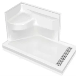 Fleurco | Bella Seated Shower Base White, Right Side.