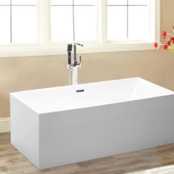 Jensen Freestanding White Acrylic Bathtub Modern Stand Alone Soaking Tub With UPC Certified Slotted Overflow And Pop-up Drain (67" X 32")