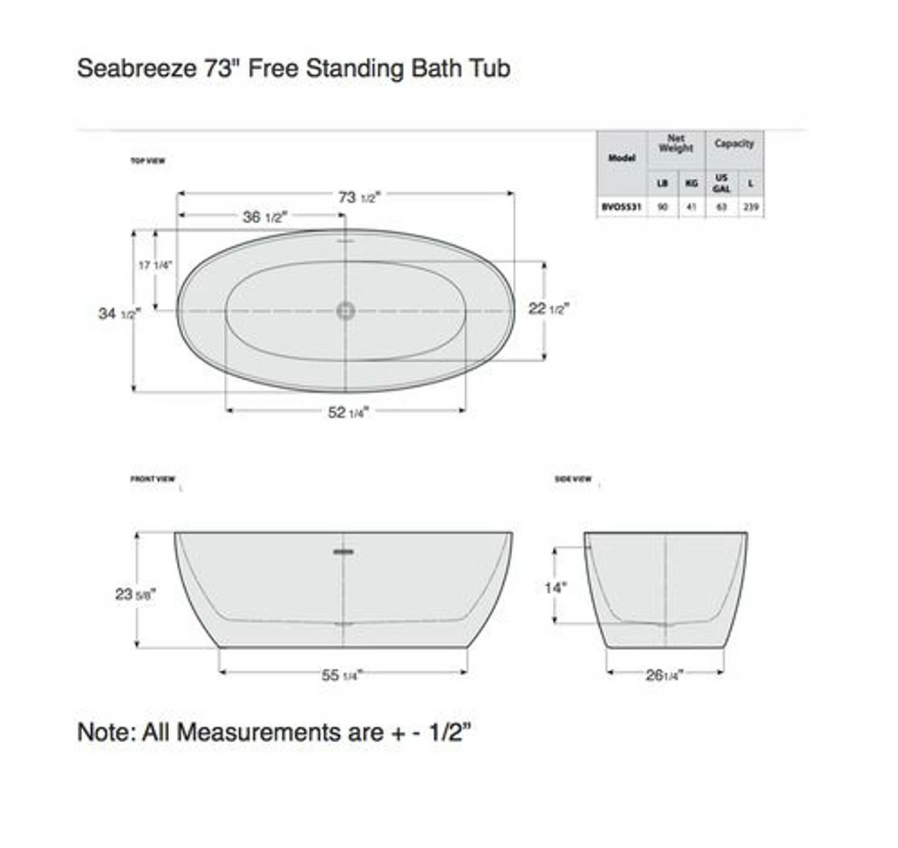 Royal Seabreeze 73" Freestanding Bath Tub 5 Royal Seabreeze 73" Freestanding Bath Tub - Image 3