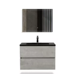Pisa-Wall Mounted Bathroom Vanity With Black Quartz Integrated Top&Sink - 24 In