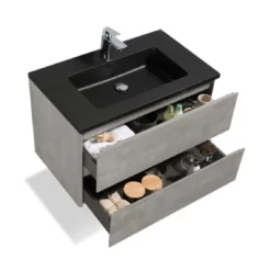 Pisa-Wall Mounted Bathroom Vanity With Black Quartz Integrated Top&Sink - 24 In -Royal Sales Store TONA 24 1.4 77526.1672430769