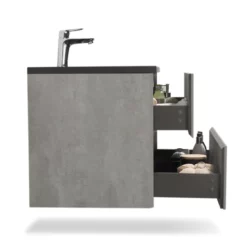 Pisa-Wall Mounted Bathroom Vanity With Black Quartz Integrated Top&Sink - 24 In -Royal Sales Store TONA 24 1.6 63875.1672430769
