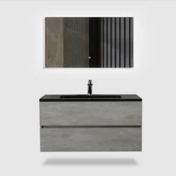 Pisa-Wall Mounted Bathroom Vanity With Black Quartz Integrated Top&Sink - 36 In