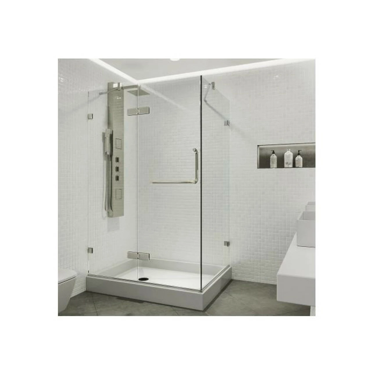 Vigo Monteray 79-1/4" High X 40" Wide X 32-3/8" Deep Hinged Frameless Shower Enclosure With 3/8" Glass - Shower Pan With Left Hand Drain 3 Vigo Monteray 79-1/4" High X 40" Wide X 32-3/8" Deep Hinged Frameless Shower Enclosure With 3/8" Glass - Shower Pan With Left Hand Drain