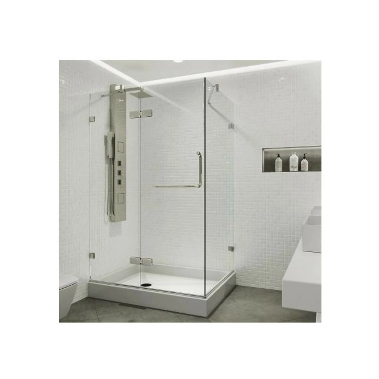 Vigo Monteray 79-1/4" High X 48" Wide X 32-3/8" Deep Hinged Frameless Shower Enclosure With 3/8" Glass - Shower Pan With Left Hand Drain 2 Vigo Monteray 79-1/4" High X 48" Wide X 32-3/8" Deep Hinged Frameless Shower Enclosure With 3/8" Glass - Shower Pan With Left Hand Drain