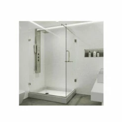 Vigo Pacifica 79-1/4" High X 48-1/8" Wide X 36-1/8" Deep Hinged Frameless Shower Enclosure With 3/8" Glass - Shower Pan With Left Hand Drain