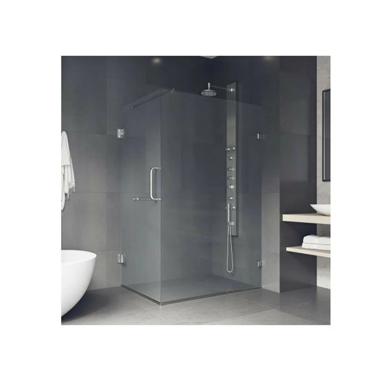 Vigo Pacifica 73-3/8" High X 48" Wide X 34-1/8" Deep Hinged Frameless Shower Enclosure With 3/8" Glass 3 Vigo Pacifica 73-3/8" High X 48" Wide X 34-1/8" Deep Hinged Frameless Shower Enclosure With 3/8" Glass