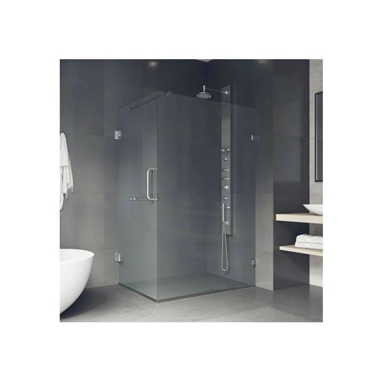 Vigo Pacifica 73-3/8" High X 48" Wide X 34-1/8" Deep Hinged Frameless Shower Enclosure With 3/8" Glass 4 Vigo Pacifica 73-3/8" High X 48" Wide X 34-1/8" Deep Hinged Frameless Shower Enclosure With 3/8" Glass - Image 2