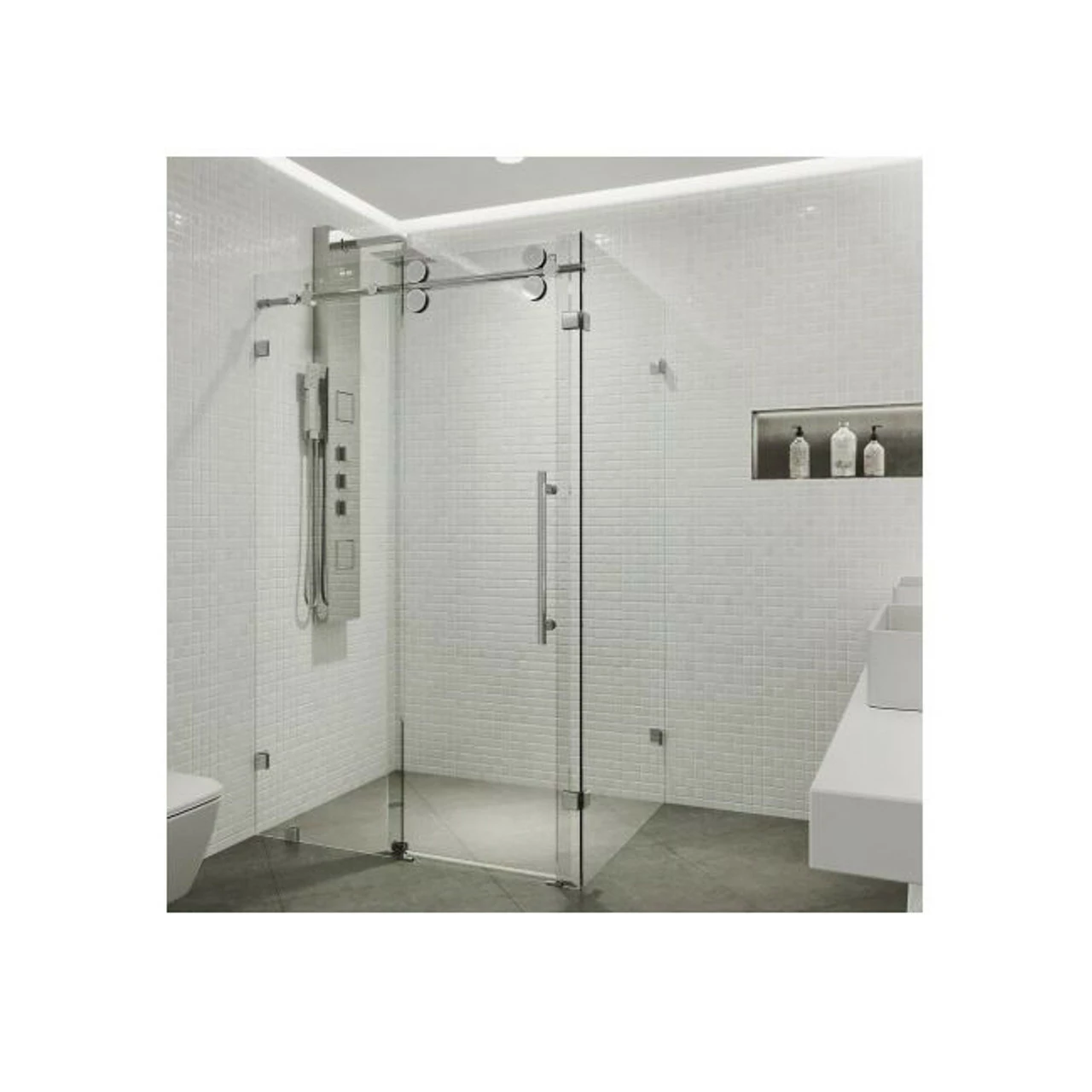 Vigo Winslow 74" High X 57-3/4" Wide X 34-5/8" Deep Sliding Frameless Shower Enclosure With 3/8" Glass 3 Vigo Winslow 74" High X 57-3/4" Wide X 34-5/8" Deep Sliding Frameless Shower Enclosure With 3/8" Glass