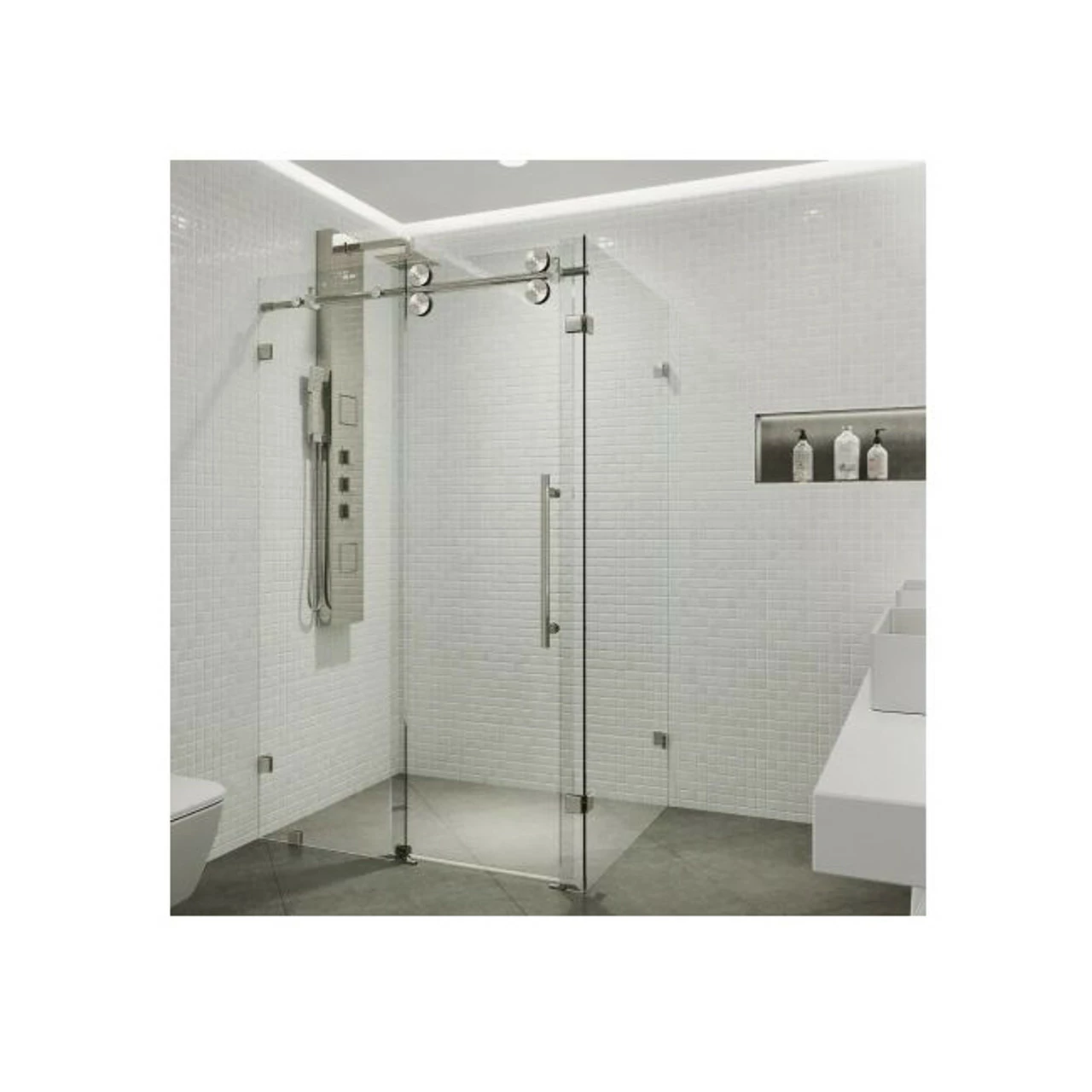Vigo Winslow 74" High X 57-3/4" Wide X 34-5/8" Deep Sliding Frameless Shower Enclosure With 3/8" Glass 4 Vigo Winslow 74" High X 57-3/4" Wide X 34-5/8" Deep Sliding Frameless Shower Enclosure With 3/8" Glass - Image 2