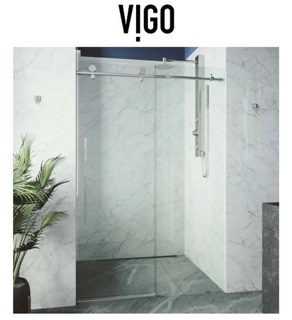 Vigo Elan 76" High X 60" Wide Sliding Frameless Shower Door With Clear Glass 3 Vigo Elan 76" High X 60" Wide Sliding Frameless Shower Door With Clear Glass