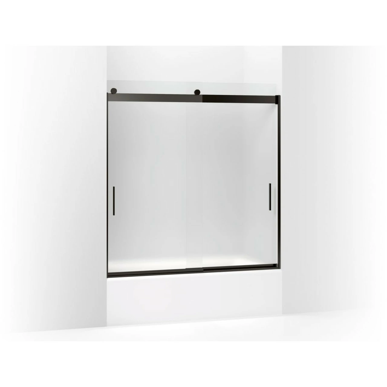 Kohler | Levity® Sliding Bath Door, 62" H X 56-5/8 - 59-5/8" W, With 1/4" Thick Frosted Glass And Blade Handles Brushed Nickel 4 Kohler | Levity® Sliding Bath Door, 62" H X 56-5/8 - 59-5/8" W, With 1/4" Thick Frosted Glass And Blade Handles Brushed Nickel - Image 2